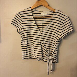 Madewell Black and White Striped Wrap Top